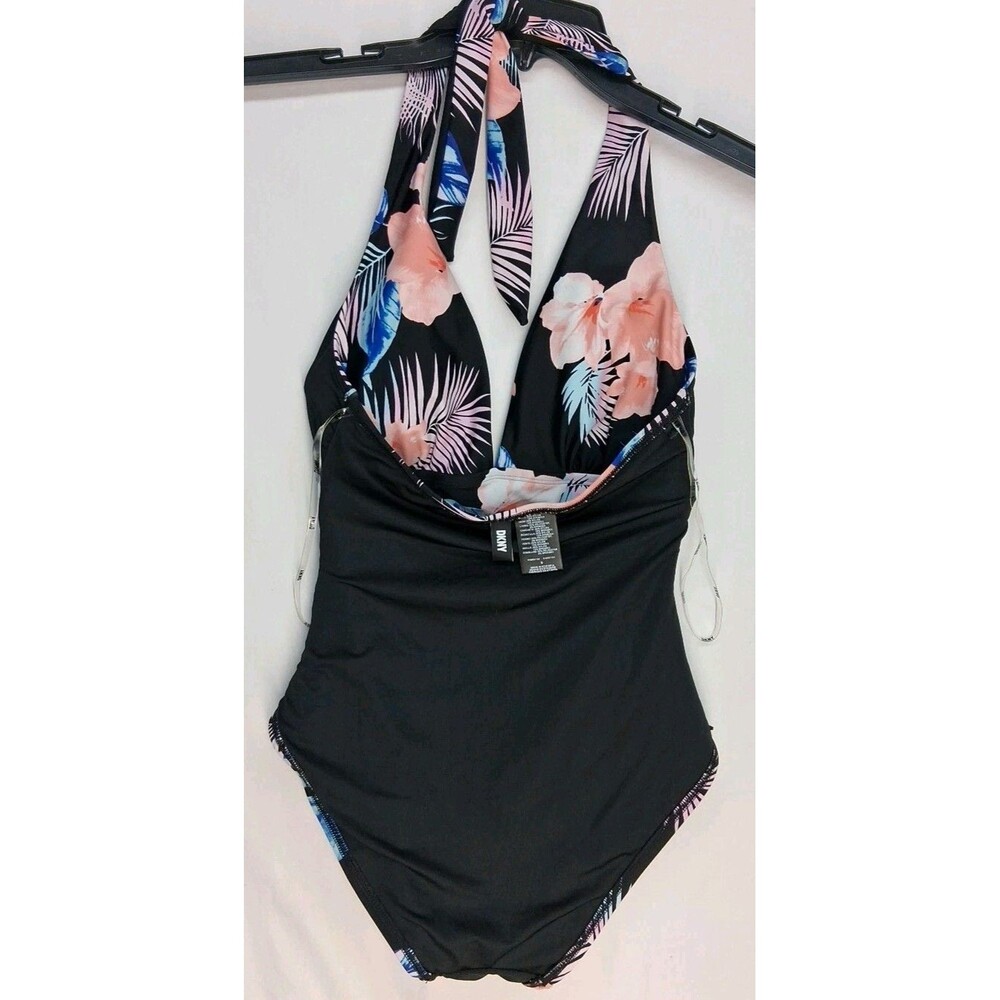 DKNY Women S One Piece Tummy Control Swimsuit Black Floral Resortwear Beach - Picture 9 of 9